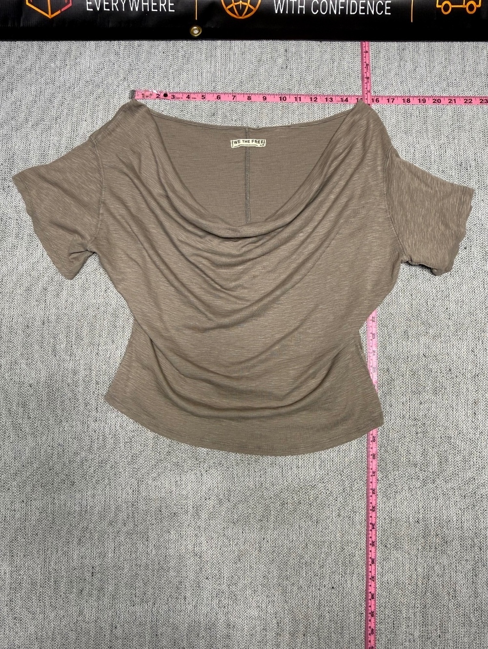 We The Free Taupe Short Sleeve Draped Neck Top S/P